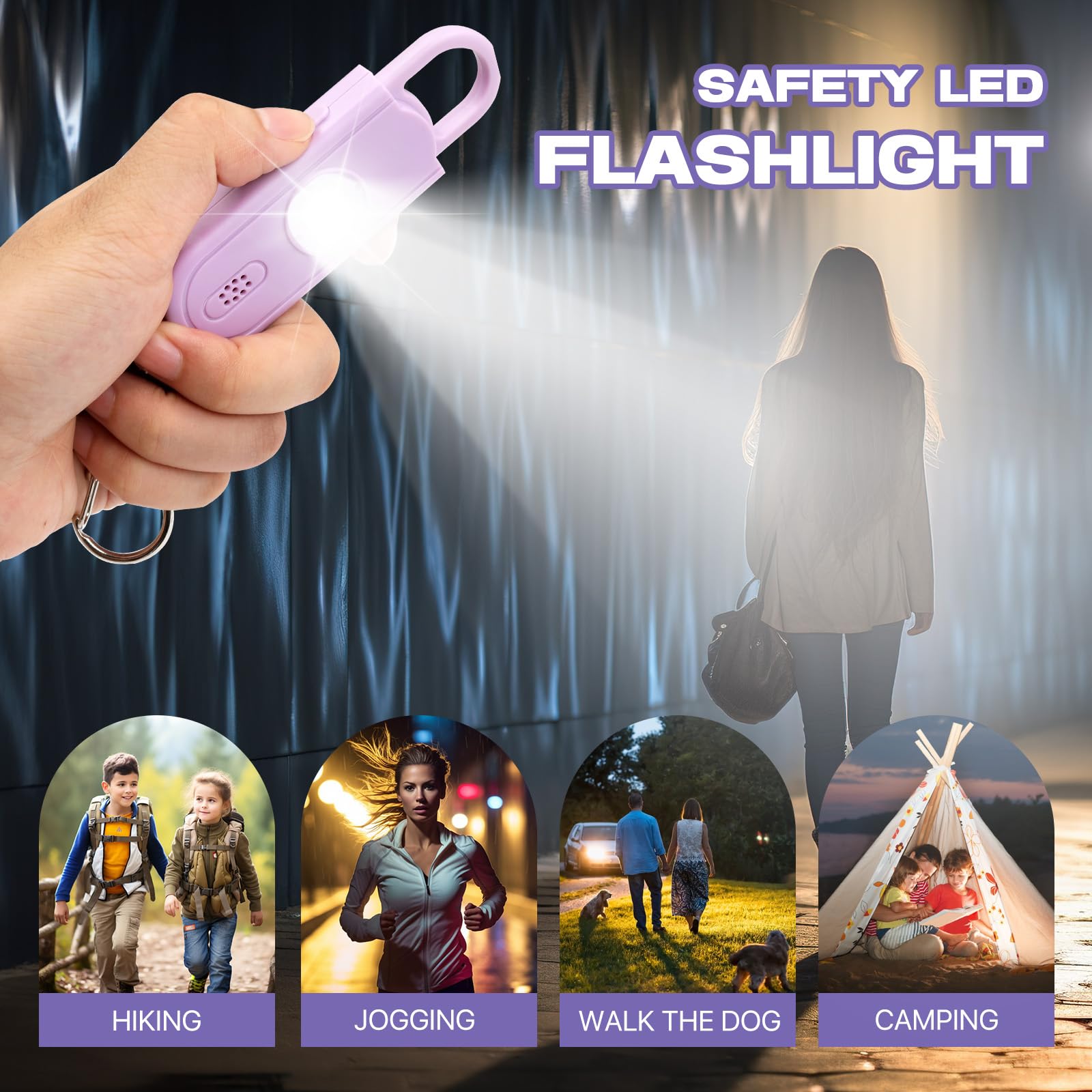 Llavero de alarma de seguridad personal para mujer, 2 unidades, sirena fuerte de 130 dB con luz estroboscópica SOS, linterna, altavoces dobles, llavero de defensa de seguridad para niñas,