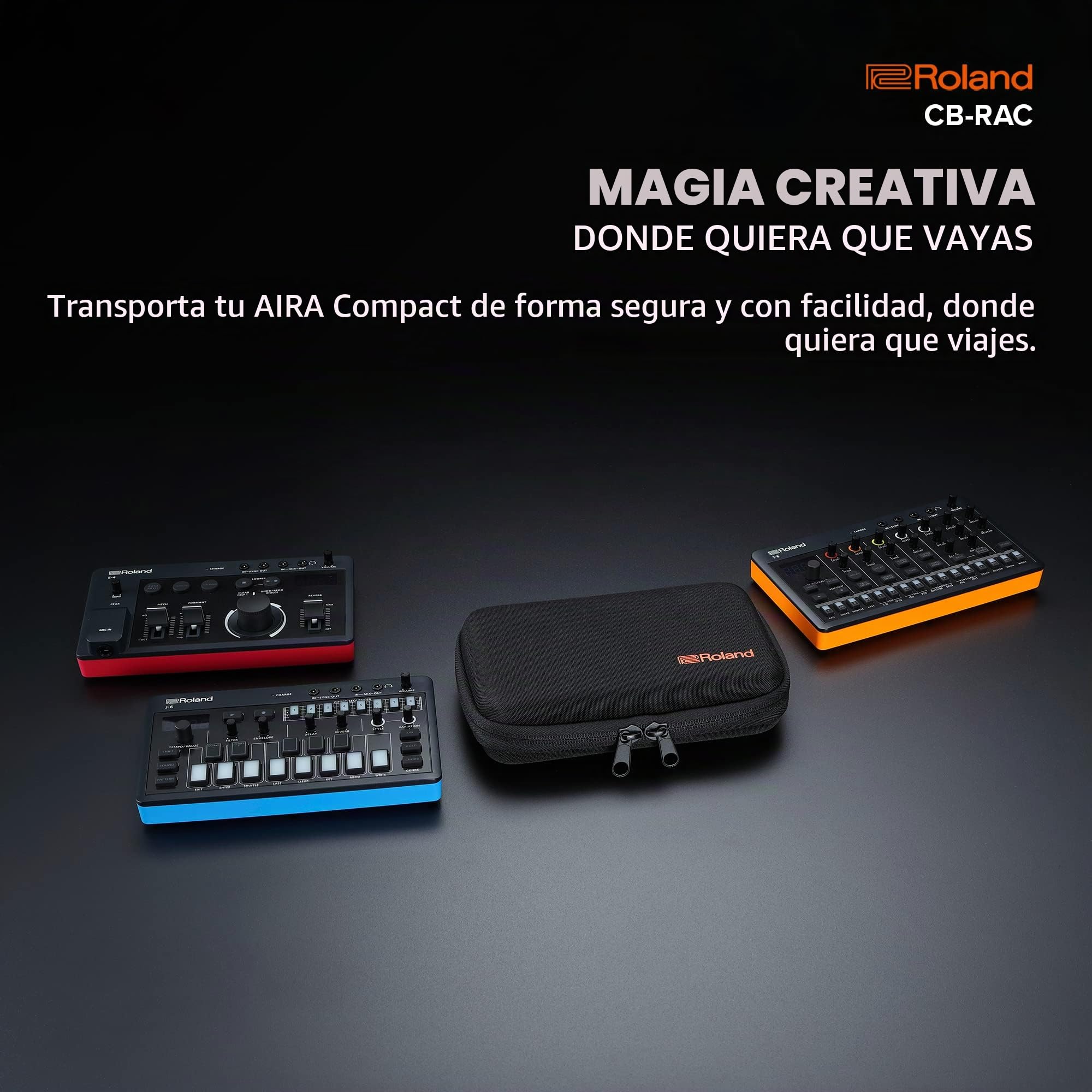 Funda de transporte para AIRA Compact ROLAND CB-RAC | Funda a medida para proteger tu E-4 Voice Tweaker, J-6 Chord Synth y T-8 Beat Machine | Estilizada y resistente con bolsillo interno de malla
