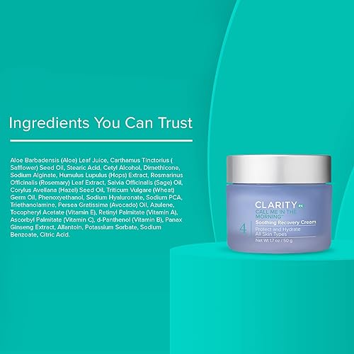 Miniatura 7 de ClarityRx Call Me In The Morning Soothing Recovery Facial Cream, Natural Plant-Based Face Moisturizer with Skin-Protecting Antioxidants for All Skin
