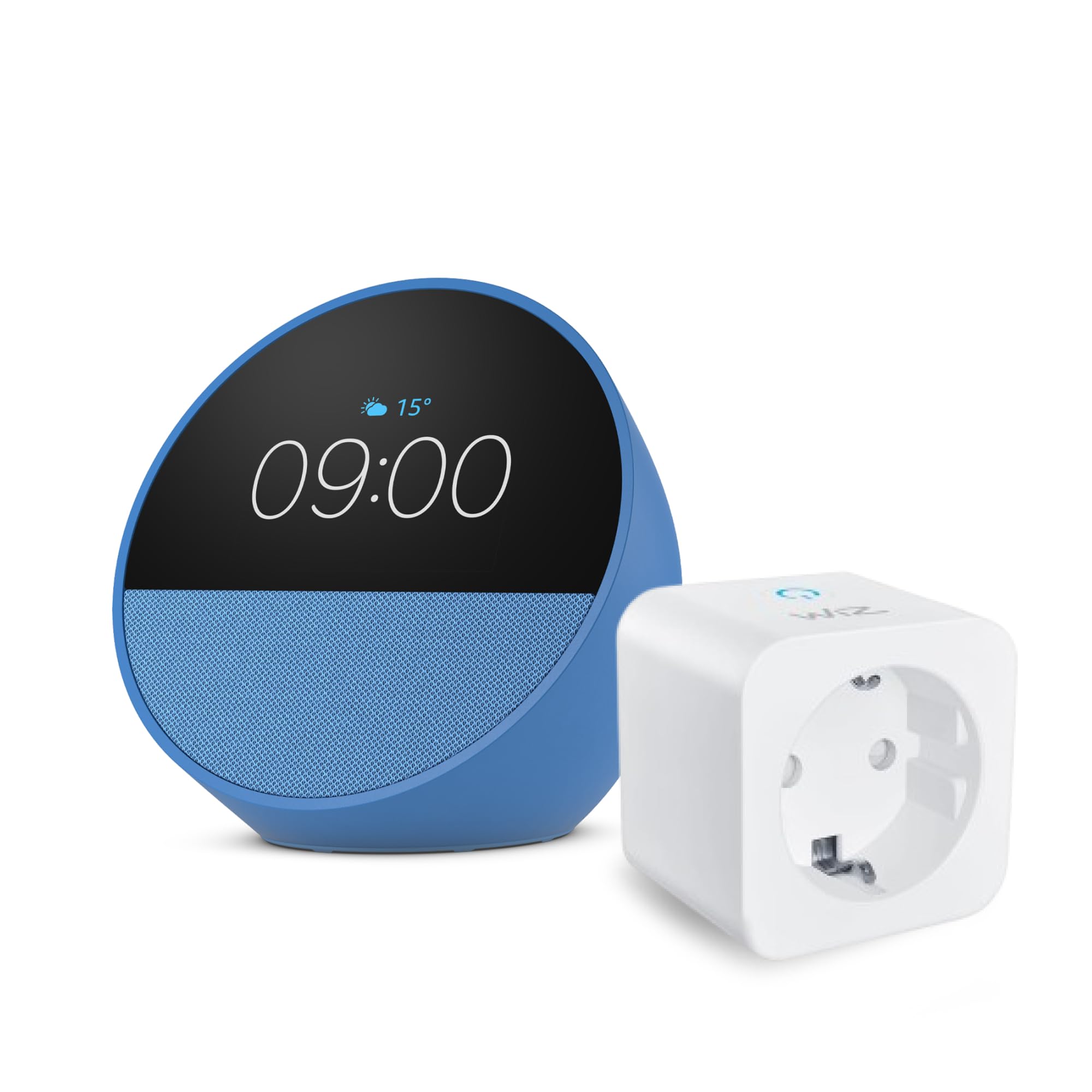 Amazon Echo Spot (última generación) | Azul + WiZ Enchufe Inteligente, compatible con Alexa - Kit de inicio de Hogar digital