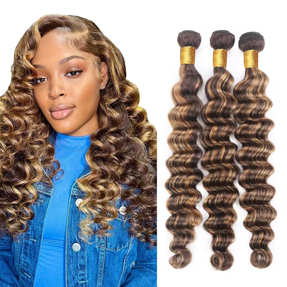 Hxxcoup Loose Wave Human Hair Bundles P4/27 Highlight Honey Blonde Color Unprocessed Knotless 3 Bundles Total 300g Quick Weave Human Hair Extensions 12 14 16 Inch