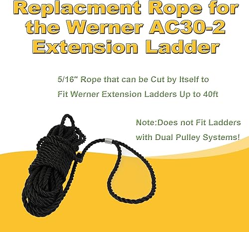 Miniatura 4 de AC30-2 - Cuerda de extensión para escalera de repuesto para Werner, piezas de cuerda de escalera #6316509 hasta 40 pies, paquete de 2