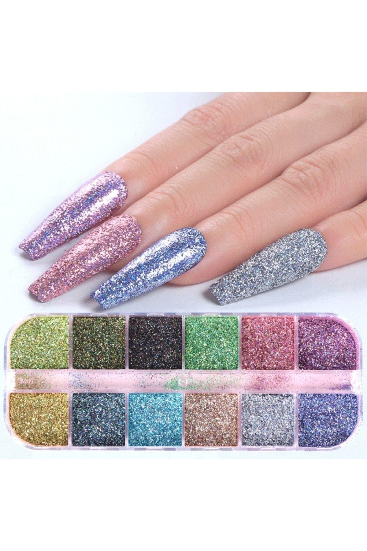 hb tasarım 12'li Glitter Set Nail Art Resin Art Tırnak Süsleme Kalıcı Oje Protez Tırnak Süsleme Göz Makyajı, HBSUSTRNAK2