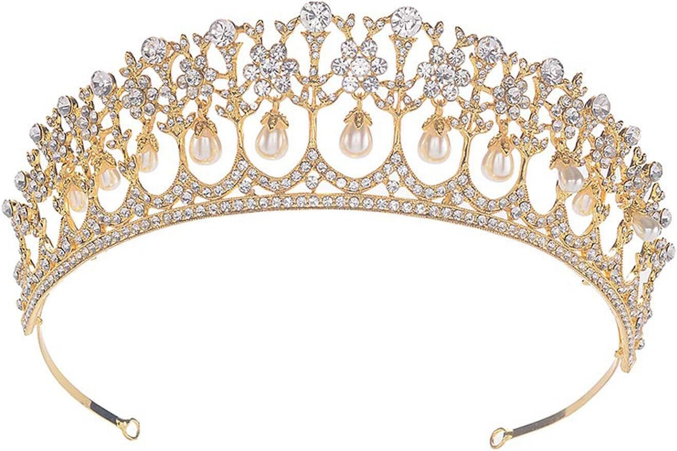 Princess Pearl Austrian Crystal Rhinestone Hair Tiara Crown Wedding Prom Bridal Birthday Party T11895
