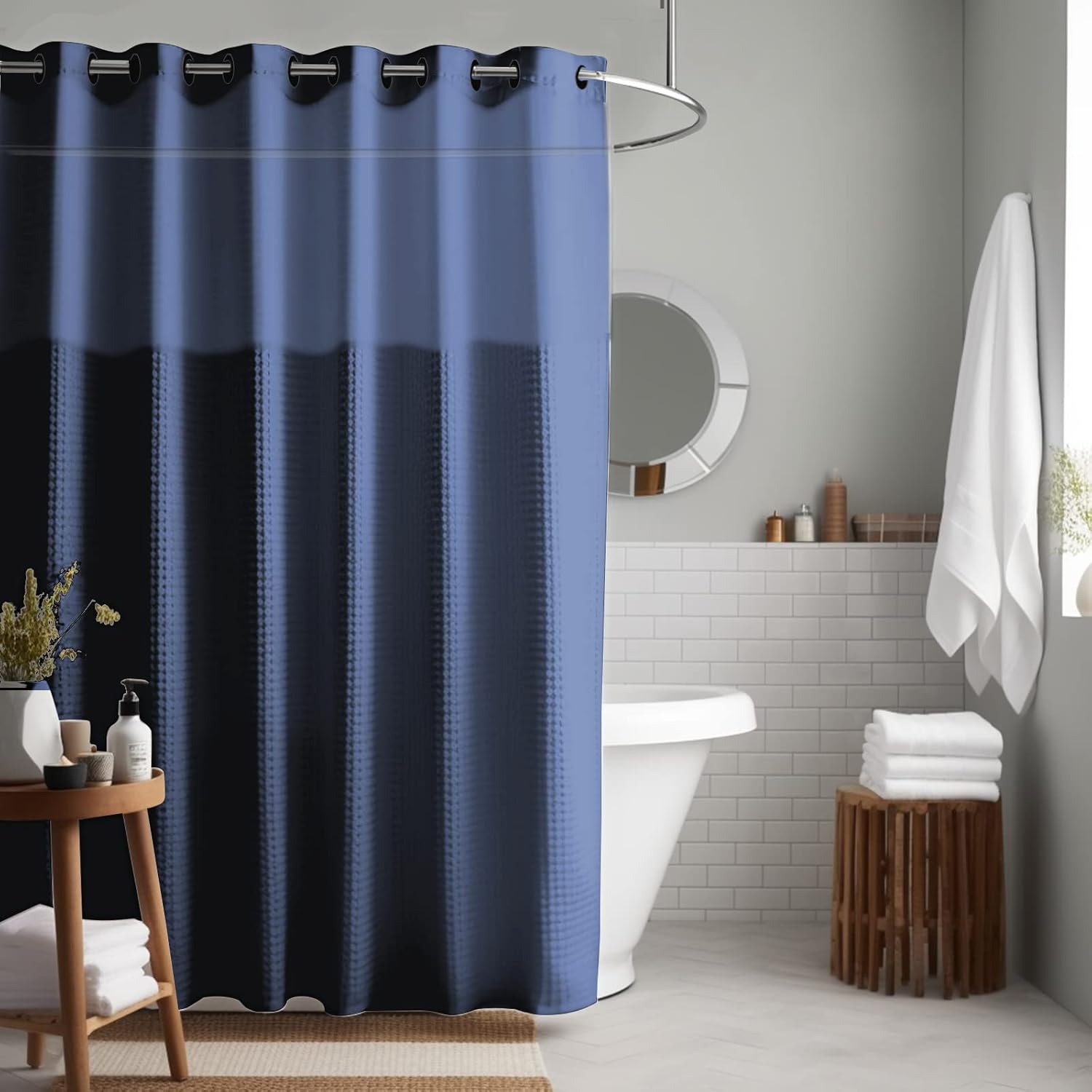 VIUOON No Hook Shower Curtain Set with Snap in Fabric Liner