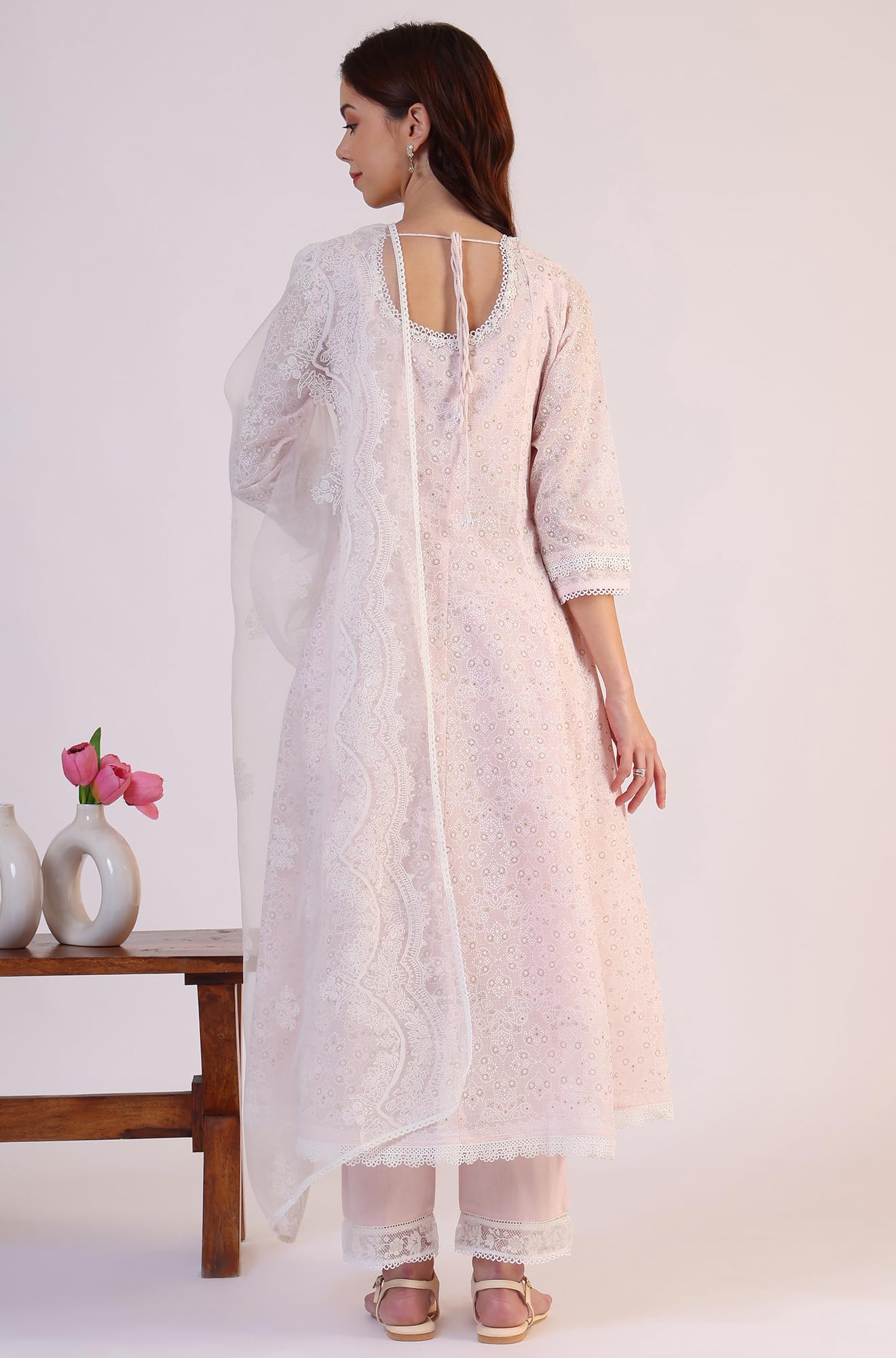 W for Woman Anarkali Kota Kurta geometryczny nadruk i proste spodnie z zestawem Dupatta (rozmiar: XL)-WS12341-125219