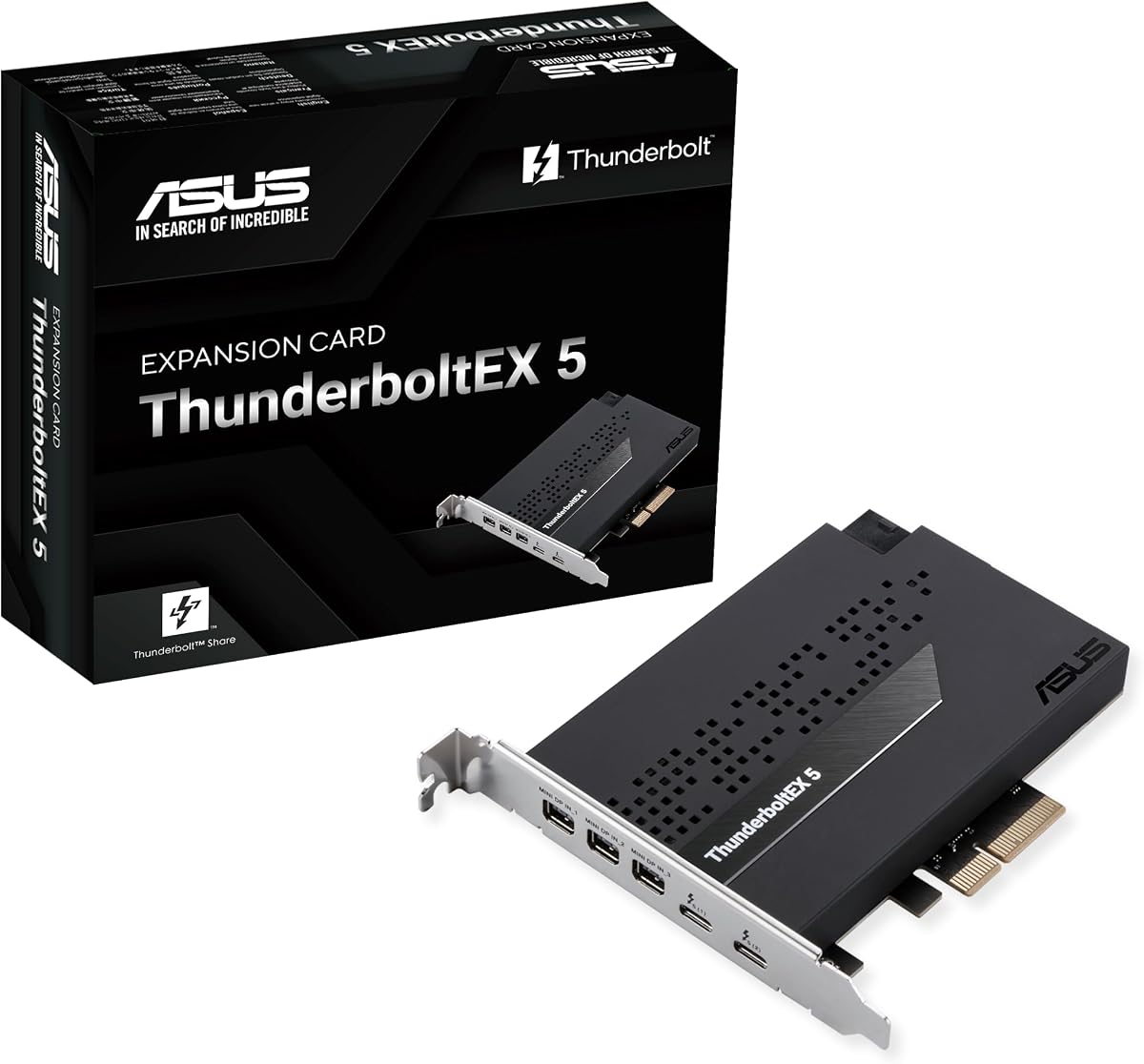 ThunderboltEX 5 Expansion Card – Dual Thunderbolt™ 5 USB-C Ports, 120Gbps Bandwidth, DisplayPort™ 2.1, PCIe 4.0 x4, USB4®, Compatible for Intel 800 Series Motherboards
