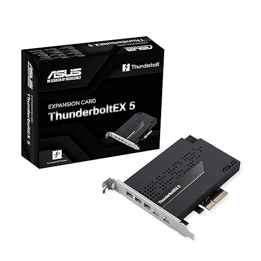 ASUS ThunderboltEX 5 Expansion Card – Dual Thunderbolt™ 5 USB-C Ports, 120Gbps Bandwidth, DisplayPort™ 2.1, PCIe 4.0 x4, USB4®, Compatible for Intel 800 Series Motherboards
