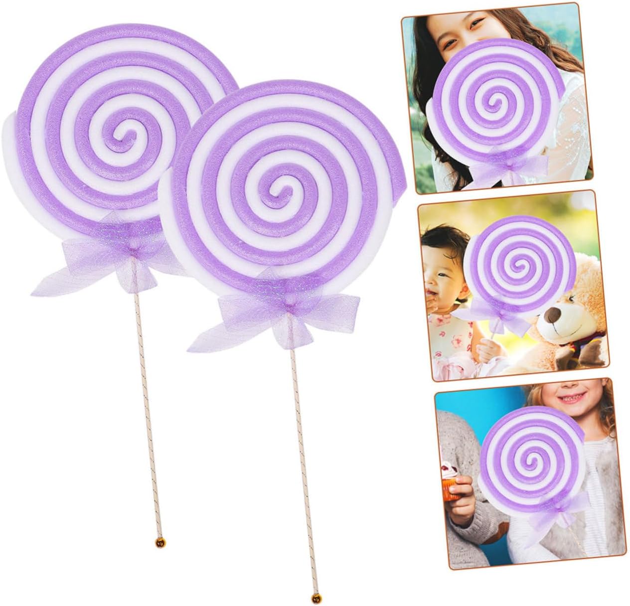 Amosfun 2pcs Fake Lollipop Props Realistic Candy Model for Photography Decor Wedding Themed Events Eye-catching Purple Design Safe Material for Room Decoration