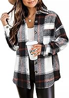 Beaully Women's Oversized Plaid Shacket Jacket - Long Sleeve Button Down Flannel Shirt for Fall Winter Outwear