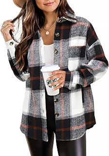 Beaully Women's Oversized Plaid Shacket Jacket - Long Sleeve Button Down Flannel Shirt for Fall Winter Outwear