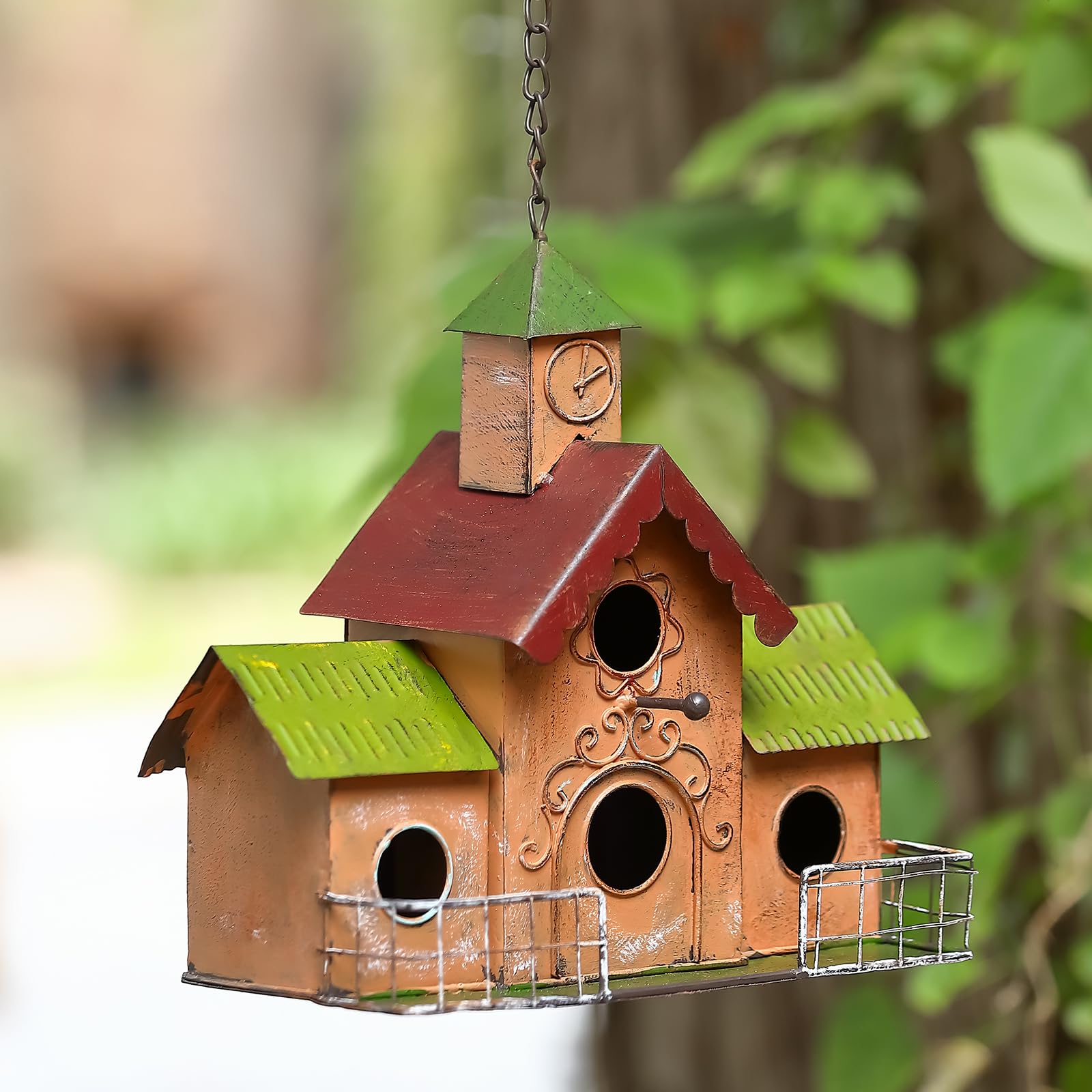 MOCOME Large Metal Clock Tower Bird House
