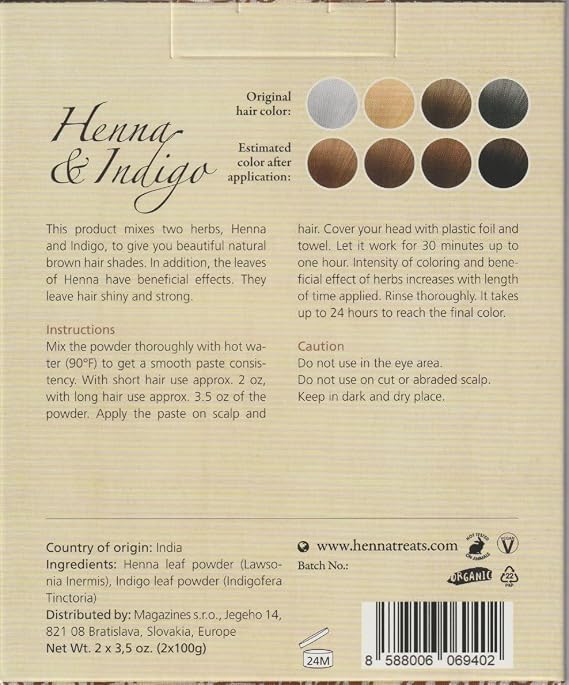 Henna & Indigo Powder - Brown Hair Dye - Fresh & Pure Organic - 7oz - Indian Natural Hair Care