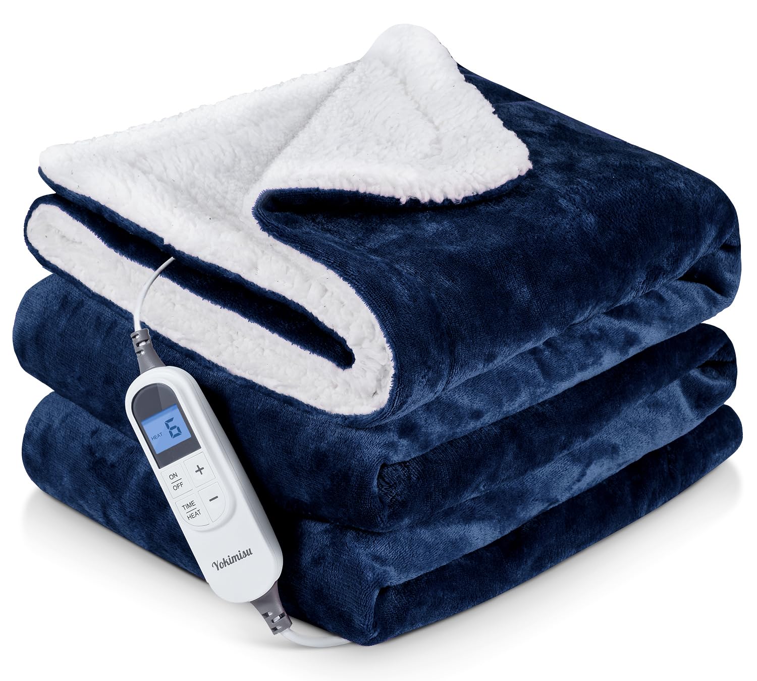 Yokimisu Manta Electrica Grande 130x180cm, Manta Eléctrica con Apagado Automático, 6 Niveles de Calor, Temporizador 9h, Lavable a máquina, Electric Blanket para Cama, Hogar y Oficina, Azul marino