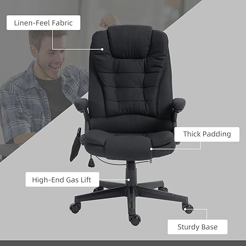 Miniatura 9 de HOMCOM Silla de oficina de masaje vibratorio de 6 puntos con calor, silla de oficina ejecutiva de lino con respaldo alto y respaldo reclinable,