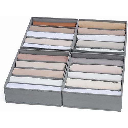 4 Packs Wardrobe Clothes Organizer,5 Grids Washable Portable Closet Organizer Storage Box Foldable Closet Drawer Organizer for thicker Scarves,Leggings,Long sleeve shirts（32 * 30 * 11）