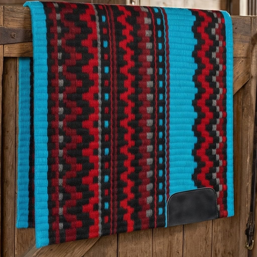 Western Show Saddle Pad/Blanket for Horses - Handmade Wool Saddle Blanket with New Zealand Design, Thick, Durable & Comfortable for Horse Riding (34” L x 40” W x 1) M47