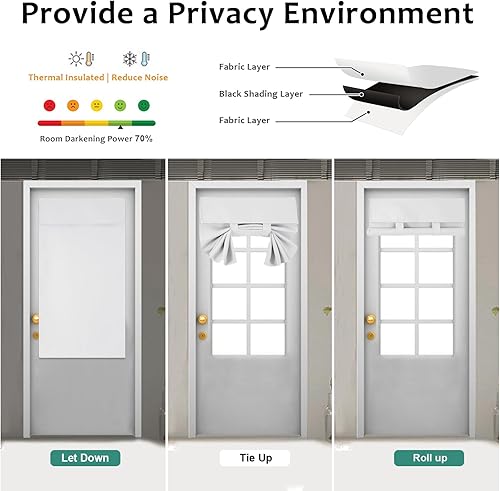 Miniatura 6 de Cortinas pequeñas para puerta francesa con tacto sedoso, aislamiento térmico, reducción de ruido, cortinas opacas para puerta de vidrio y oficina