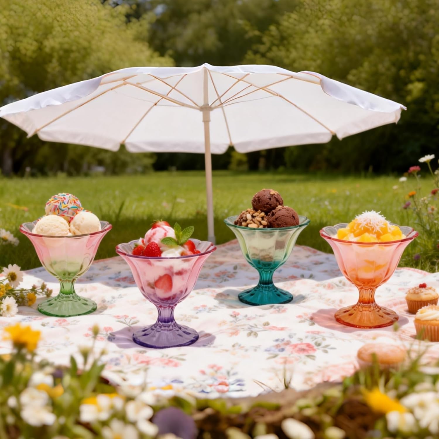 Glass Dessert Bowls 10 Oz Set of 4 Ice Cream Cups Footed Bowl Assorted Colors Clear Drinking Cup for Sundae, Dessert, Candy, Fruit, Ice Cream, Snack Pudding - Image 9