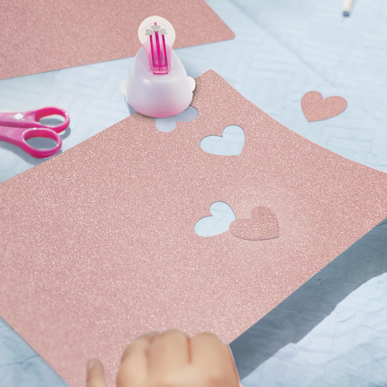 Cartulina rosa con purpurina de 8.5 x 11 pulgadas, doble cara, 24 hojas, papel rosa Goefun con purpurina que no se desprende, 300 g/m²/110 libras, cartulina rosa para envolver regalos, cumpleaños,