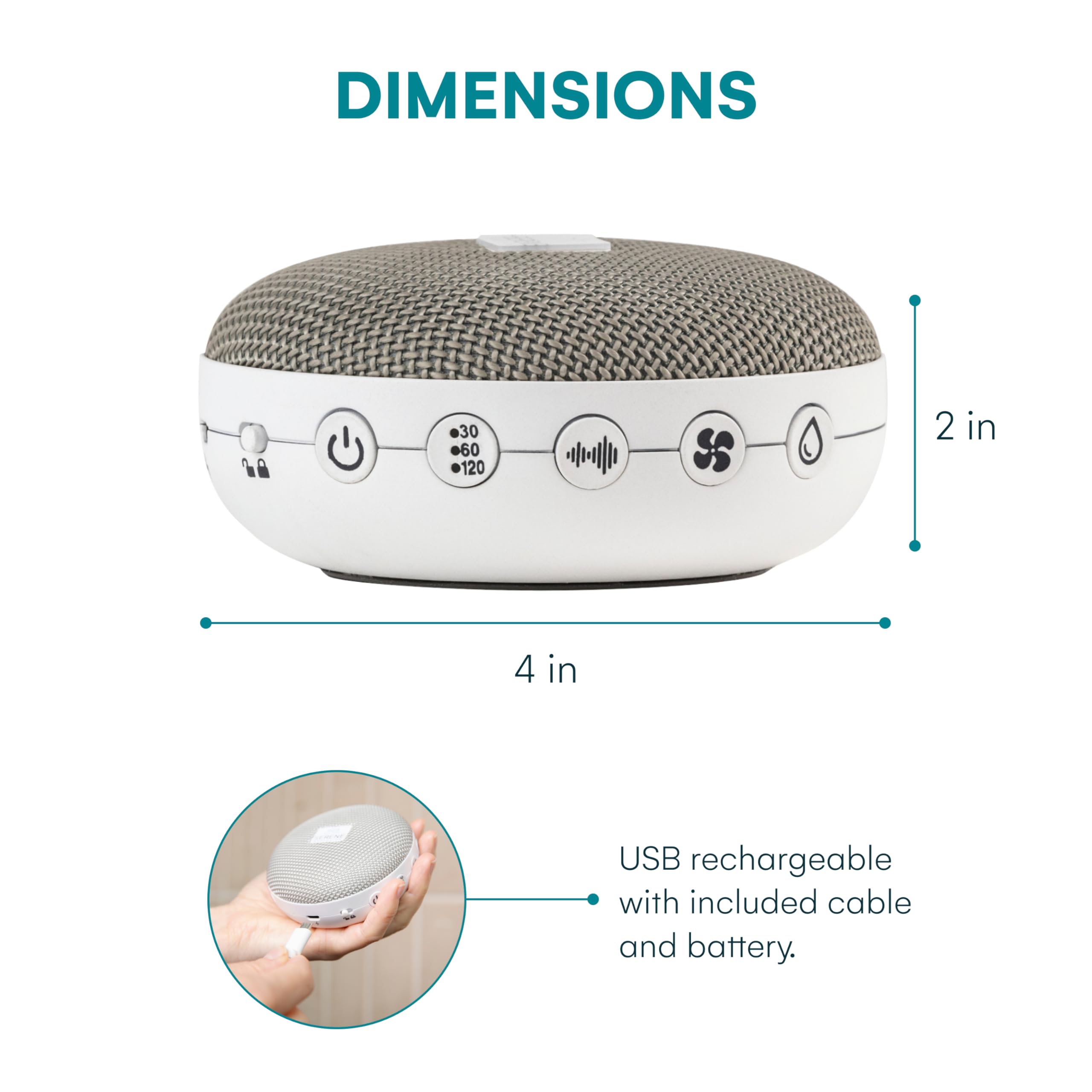 Serene Evolution 36 Suono Portatile Bianco Rumore Macchina per Adulti USB Ricaricabile Sound Machine per Dormire & Viaggi Sonno Lenitivo Suoni Includono Fan Oceano Rosa & Brown Rumore Pioggia Cascata