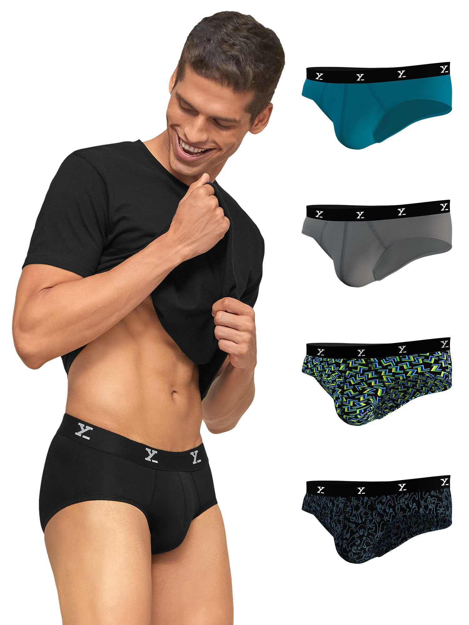 xyxx Men's Ace & Shuffle Micromodal Regular Fit Solid & Printed Antimicrobial Briefs with No Marks Waistband (Pack of 5)-picture-27