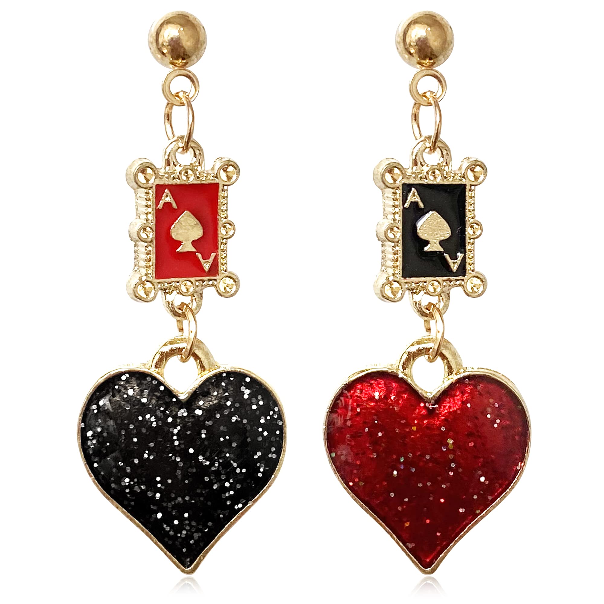 Unique Funny 18K Gold Plated Hypoallergenic Long Poker hearts and spades A Ace Playing Cards Dangle Drop Stud Earrings For Women Gambling Casino Jewelry Gift