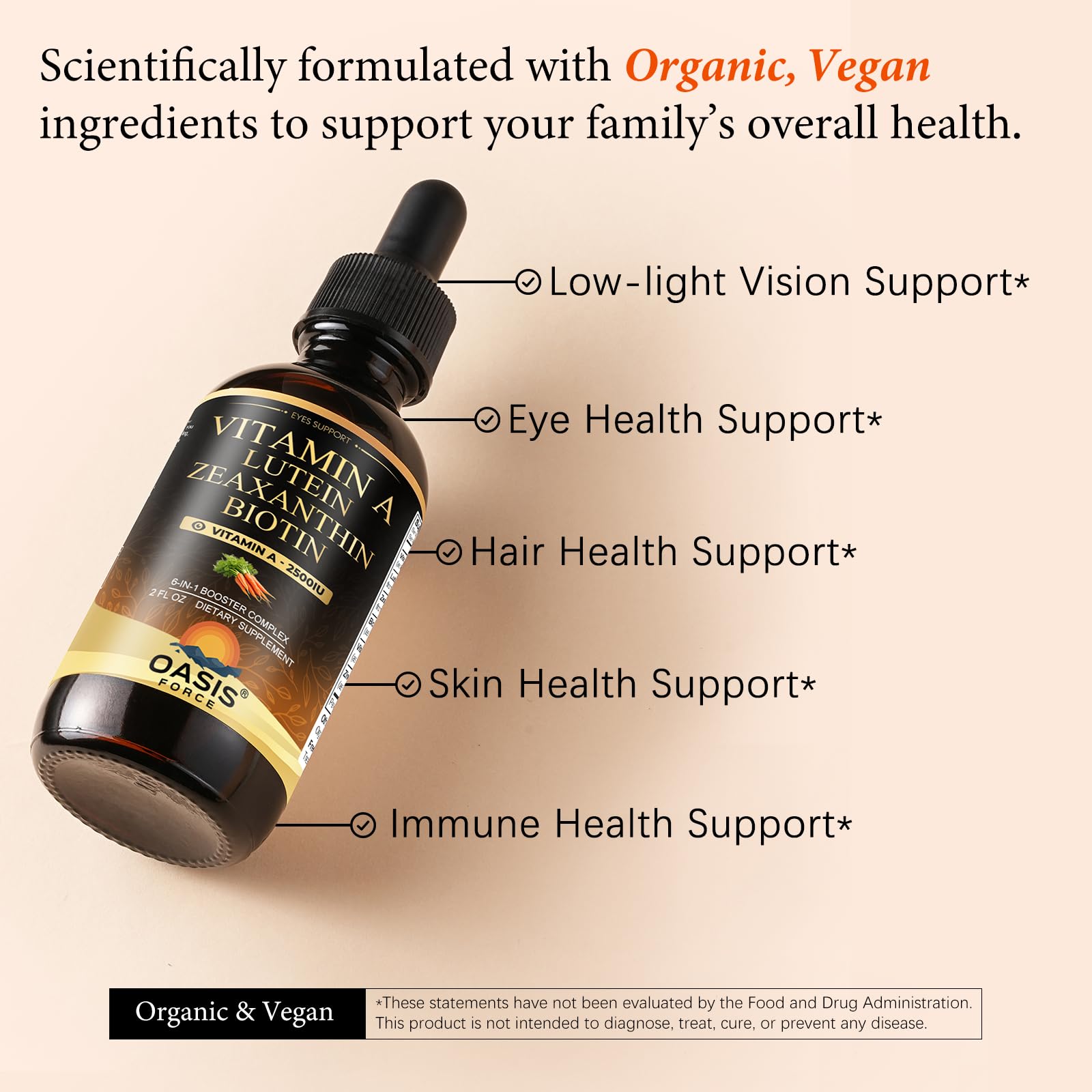 6 in 1 Vitamin A Liquid Drops with Lutein & Zeaxanthin, Vita A Retinyl Palmitate for Skin, Vision & Immune Support, Adults & Kids Ages 6+, Vegan, Non-GMO, 2 Fl Oz — Amazon image 3