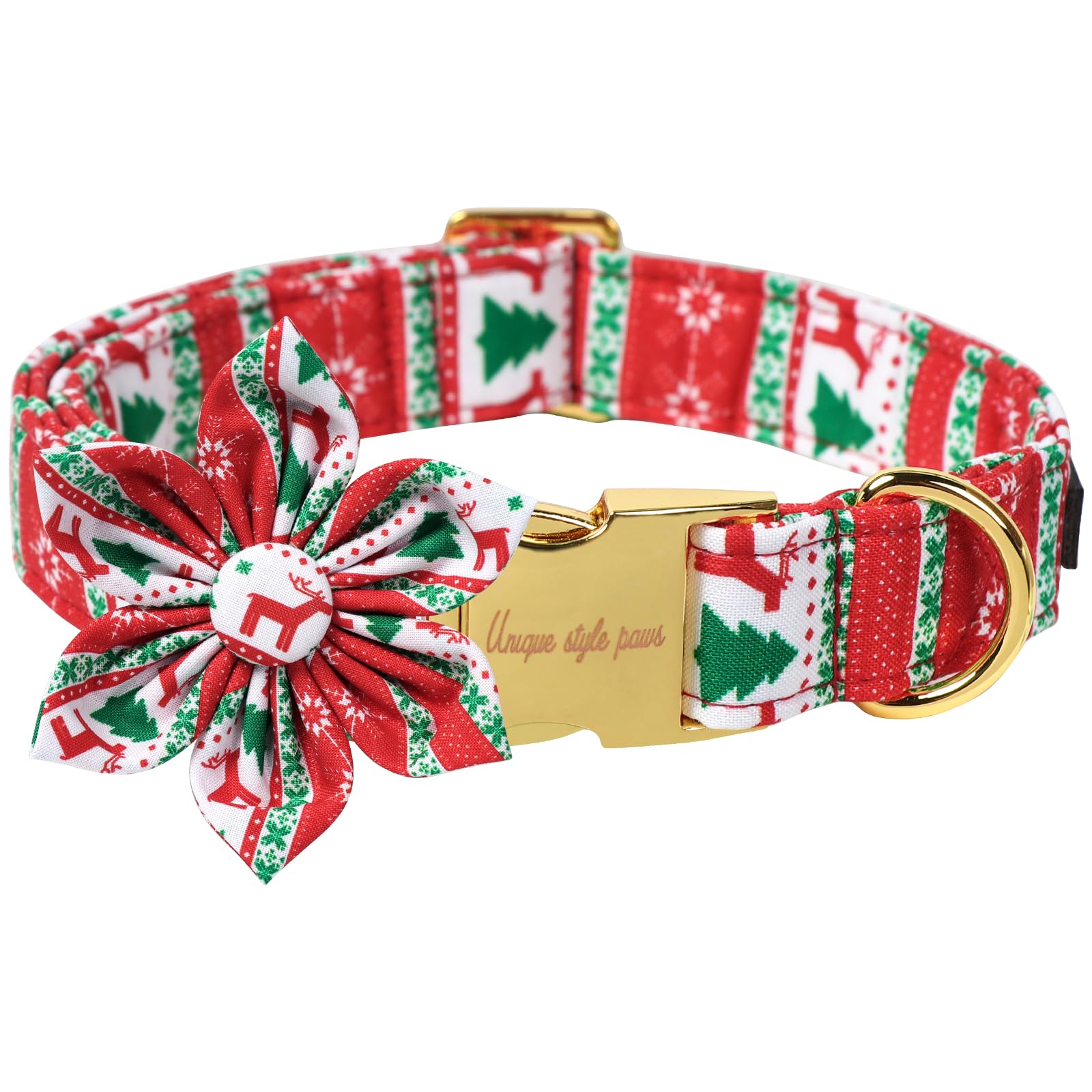 Unique Style Paws Christmas Day Dog Collar with Flower Bow Christmas Tree Cotton Puppy Collars for Small Medium Large Dogs