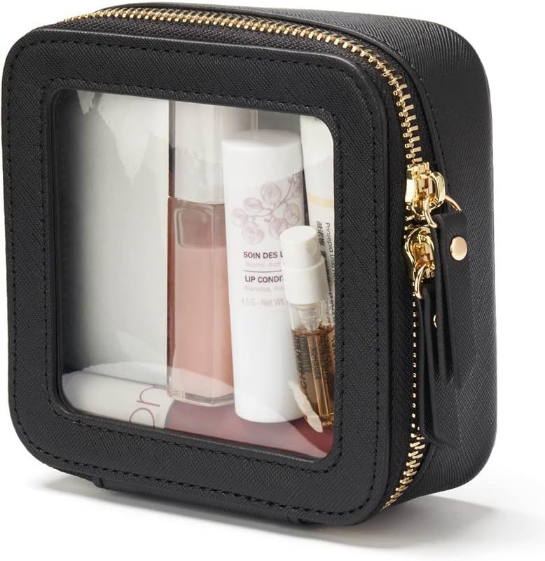 Popvibe Necessaire de Maquiagem Transparente Pequena com Zíper, Preta