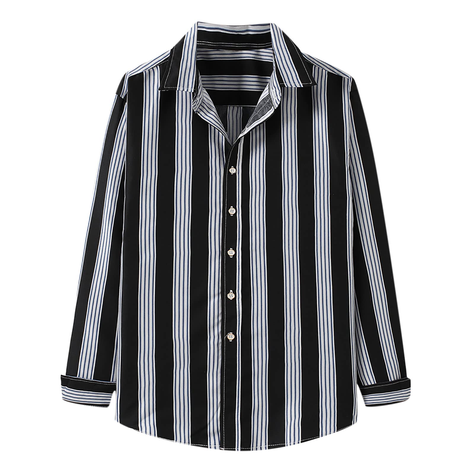 Mens Vertical Striped Slim Fit Long Sleeve Casual Button Down Dress Shirts