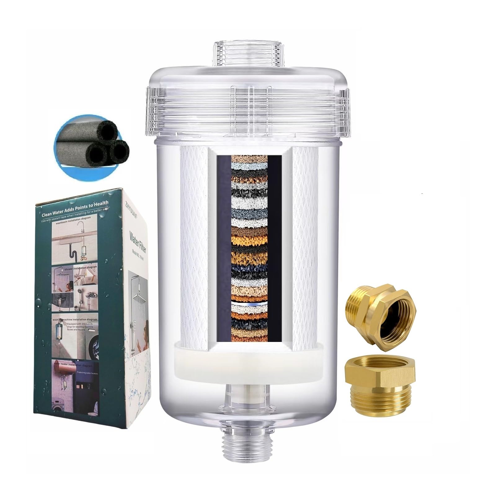 Filtro de agua de lavadora de 1 micrón, sistema de filtro de agua de lavadora, para lavadora, grifo, > 99,5% de eliminación de fluoruro de cloro, metales pesados, olor, filtro de ducha de