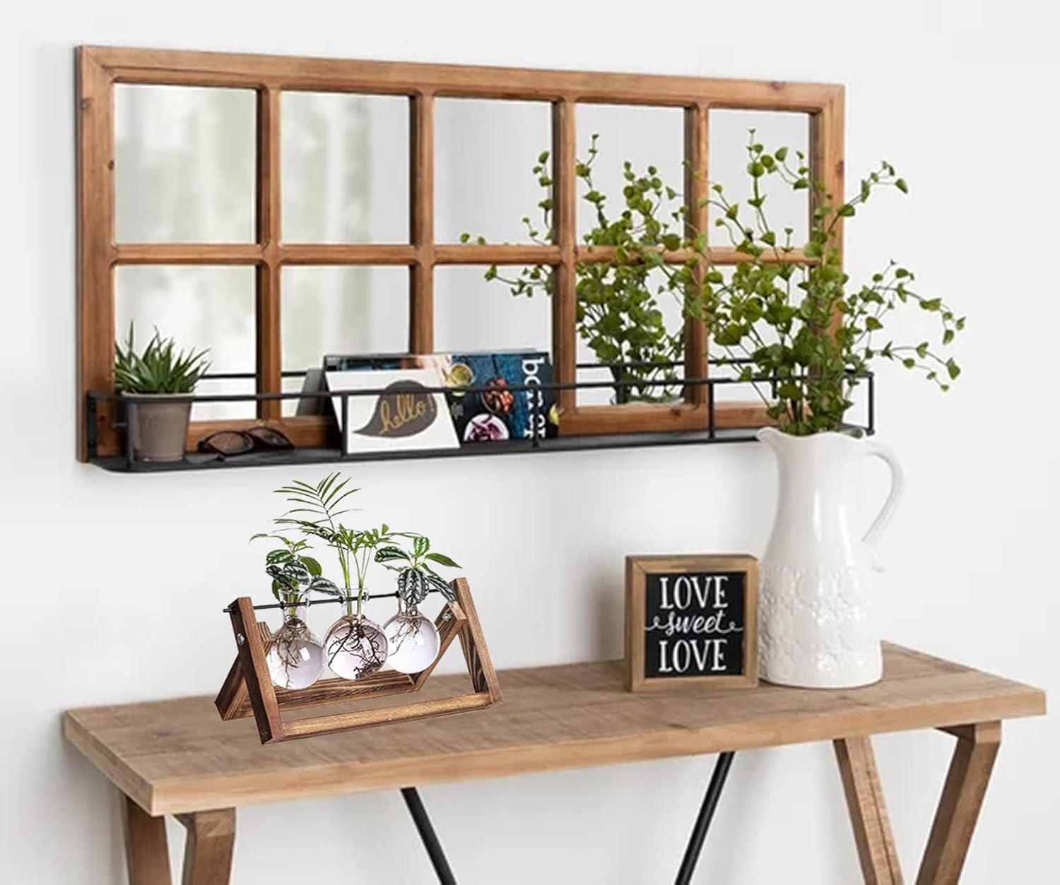 Kingbuy Plant Terrarium Propagation Station - 3 Glass Bulb Vases with Retro Wooden Stand Boho Desktop Planter for Hydroponics Home Garden Indoor Home Office Decor Unique Gifts for Women & Plant Lovers - Image 2