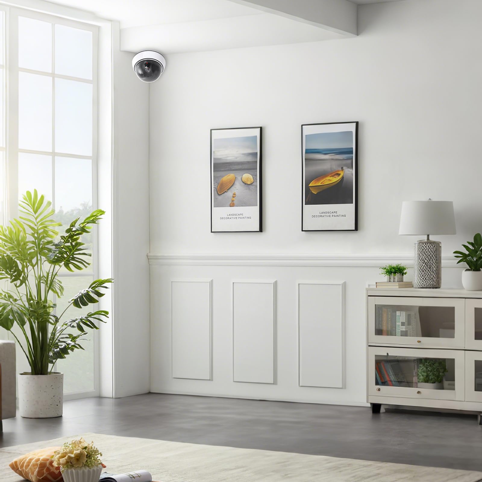 Caméra factice dôme avec lumière LED clignotante : Lot de 3 caméras factices pour l'intérieur et l'extérieur, caméra de surveillance factice avec matériel de montage – Solution de sécurité