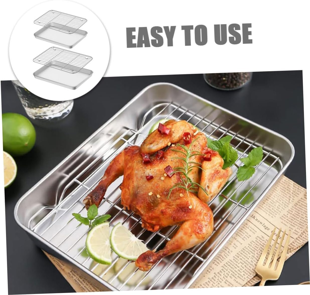 2sets Stainless Steel Baking Tray Cooling Rack Baking for Cookies Bread and More and Cooking Needs