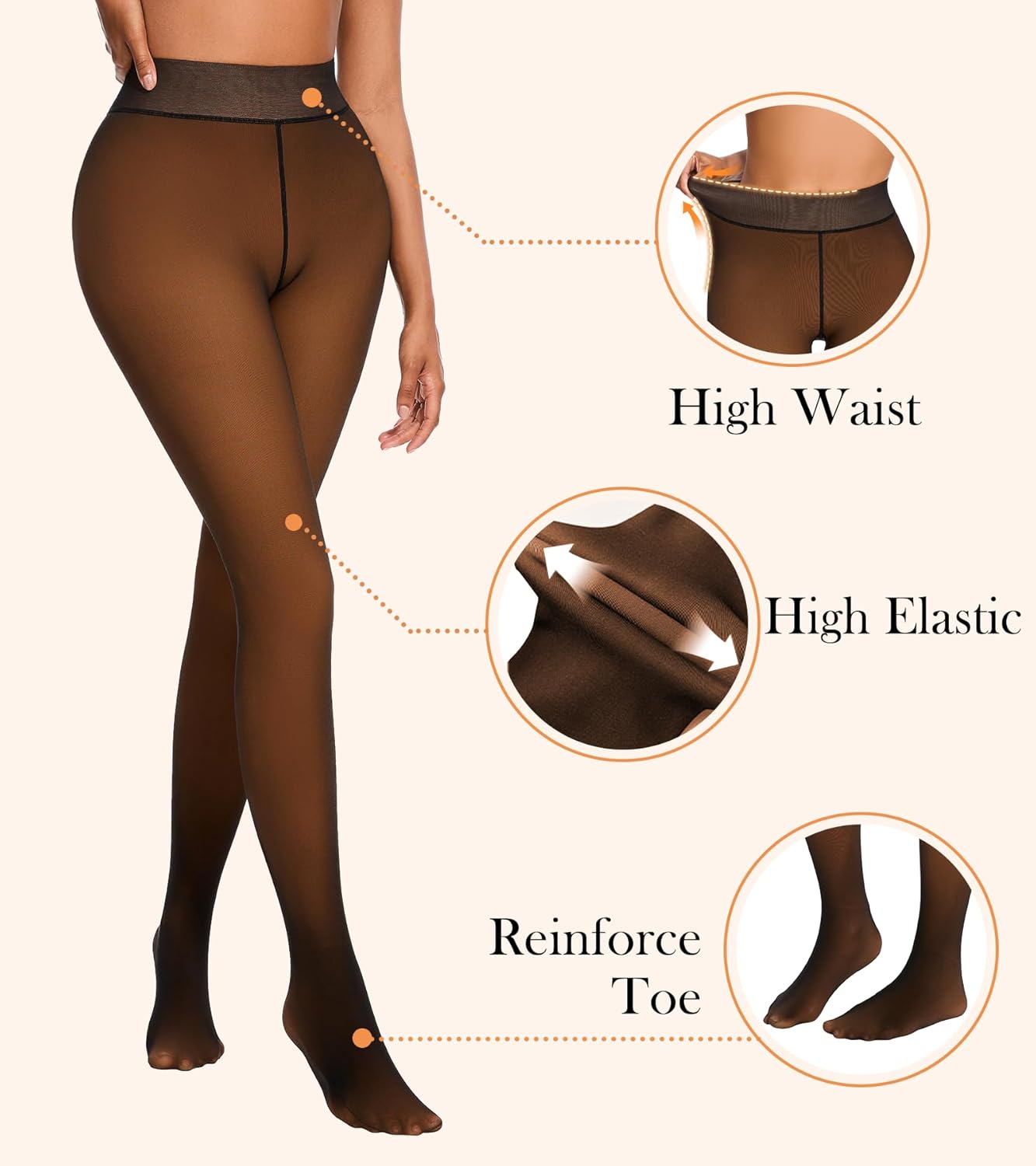 Fleece Lined Tights for Women, Thermal Tights, High Waist Tummy Control Fake Translucent Pantyhose for Winter - Image 3