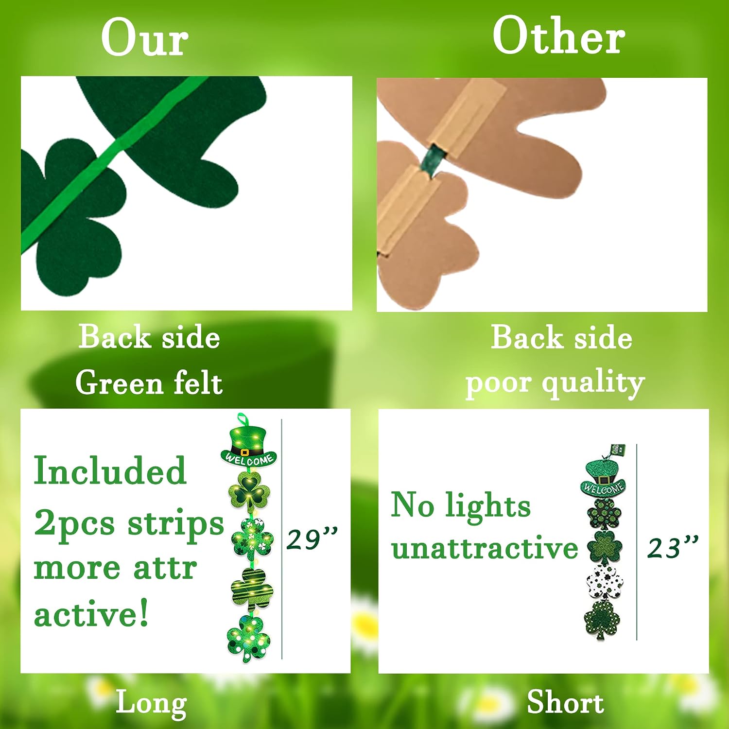 Moon Boat 2Ct St Patrick's Day Decorations with Light Strips - Party Sign Shamrock Clover Hanging Garland Supplies