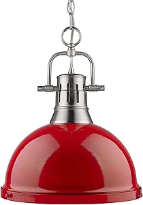 Golden Lighting 3602-L PW-RD Pendant with Red Shades, Pewter Finish