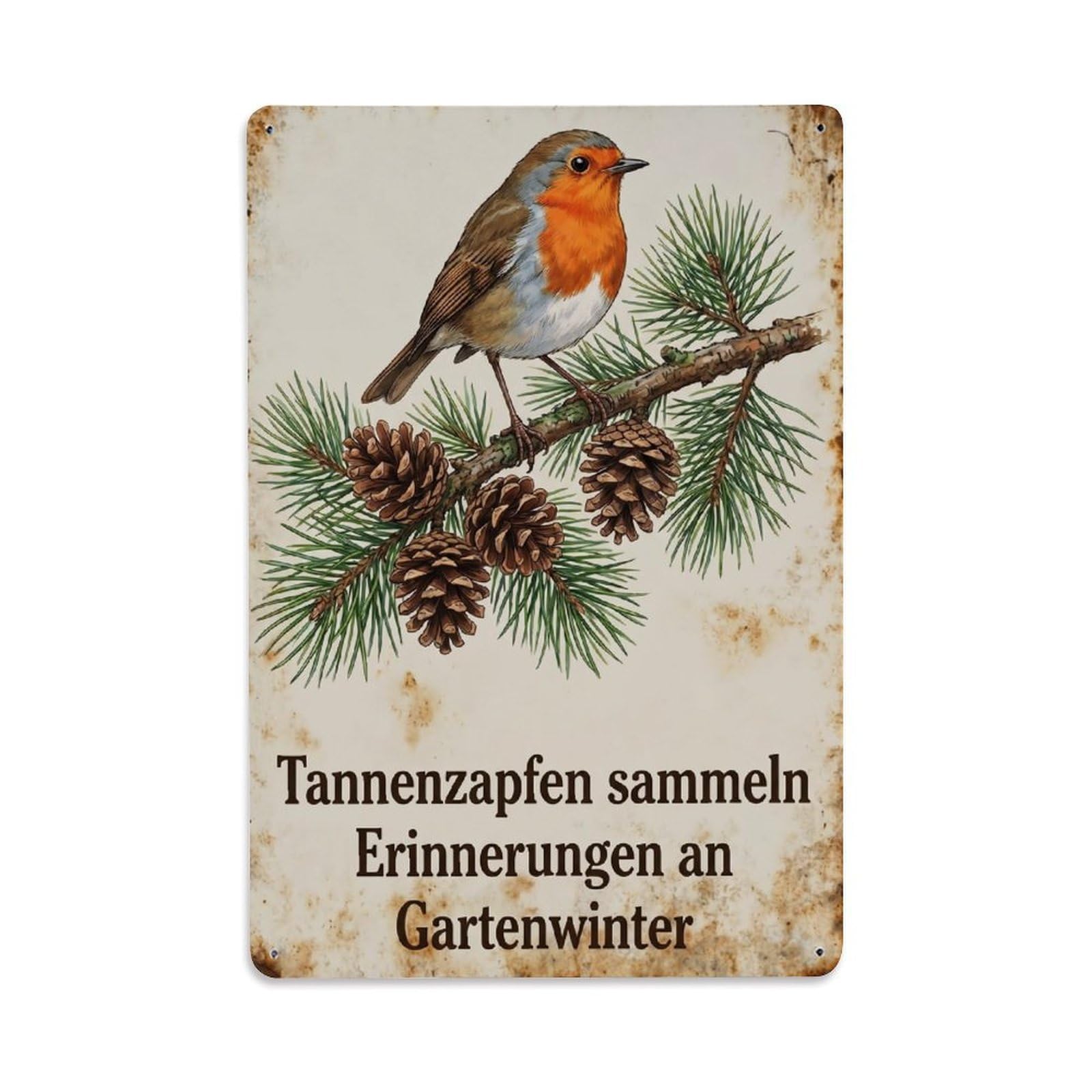 Robin Bird Garden Quote Pinecone Branch Metal Tin Sign