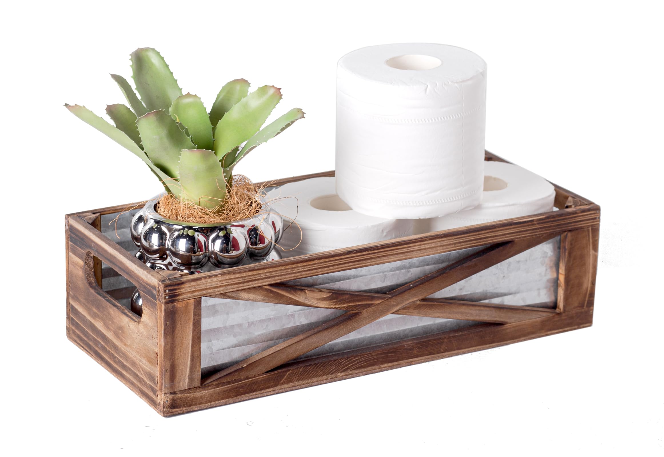 Photo 1 of Wooden Toilet Tank Basket, Rustic Bathroom Decor Box, Farmhouse Toilet Paper Organizer Holder, Decorative Bathroom Storage Basket, Barn Door (Brown)