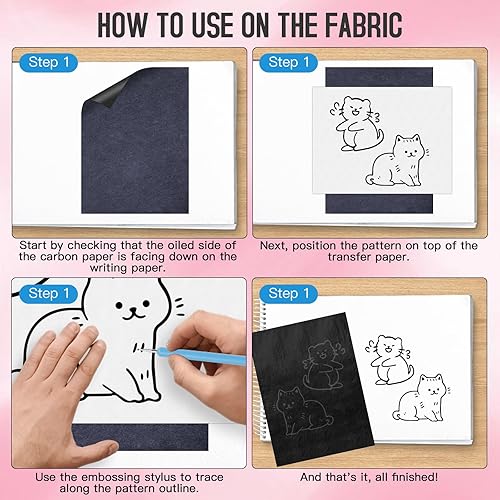 Miniatura 3 de WOWOSS 10 piezas de papel de transferencia con lápiz capacitivo en relieve, rueda de rastreo de punta de aguja, papel de calco de carbono de 9 x 5.5