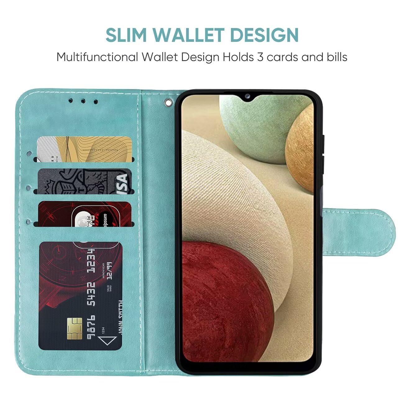 Vavies Case for Galaxy A12 4G/Samsung A12 5G/Galaxy M12 SM-A125U Wallet Case with Tempered Glass Screen Protector, Flower Leather Flip Credit Card Holder Stand Phone Cover for Samsung Galaxy A12 Green