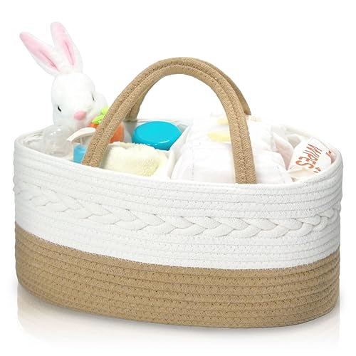 Caroeas Organizador de pañales portátil, contenedor de almacenamiento de guardería XXL con divisor, organizador de cambiador, cestas de regalo para