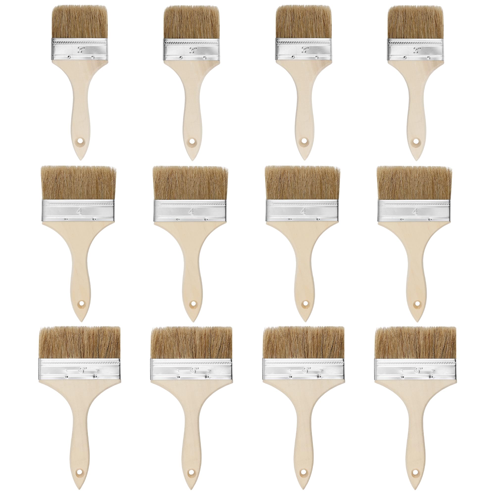 Set of 12 Flat Paint Brushes, 3" & 4" & 5" Double Thick Chip Brushes