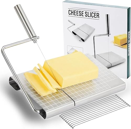 Cortador de queso con tabla para queso de bloque  Tabla de cortar queso ajustable resistente con 11 cables de repuesto, diseño ergonómico, cortador