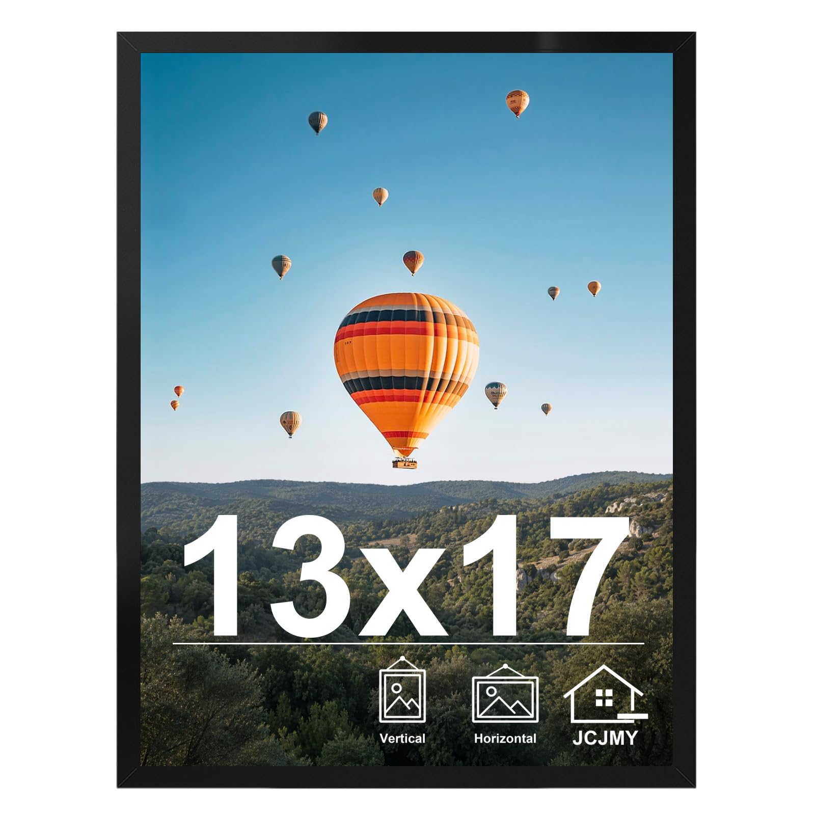 JCJMY 13x17 Picture Frame Black for Wall Hanging, Wall Mounting Horizontally or Vertically, 13 x 17 Wall Gallery Poster Photo Frame with Shatter Resistant Plexiglass, Black