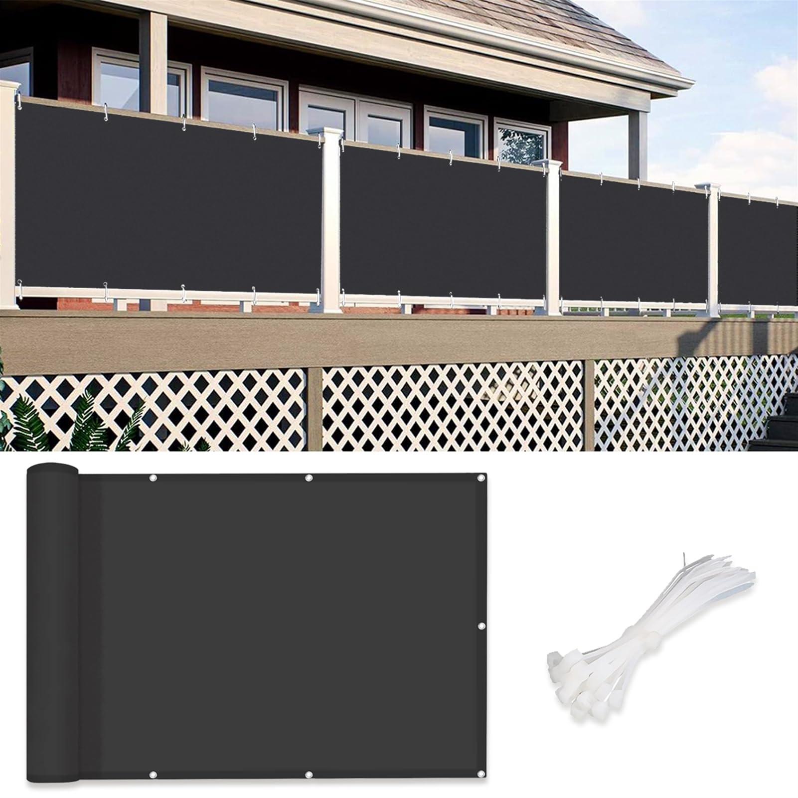 Brise-vue pour balcon imperméable et anti-UV avec attaches rapides SK Studio