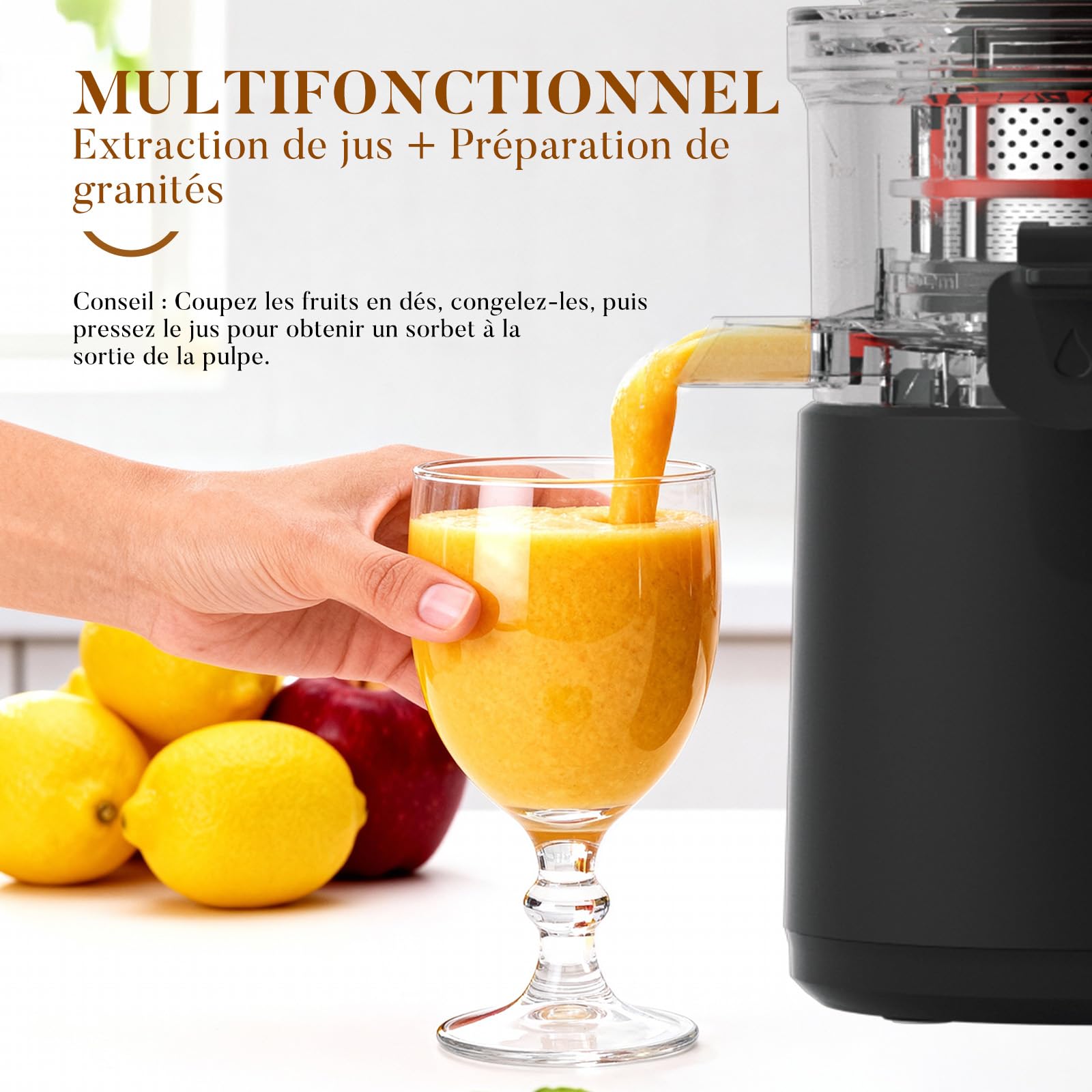 Entsafter Slow Juicer, große Öffnung von 130 mm, 1,9 L Fassungsvermögen, 250 W, Vorwärts/Rückwärtslauf, hoher Ertrag, leicht zu reinigen mit Bürste, schwarz matt