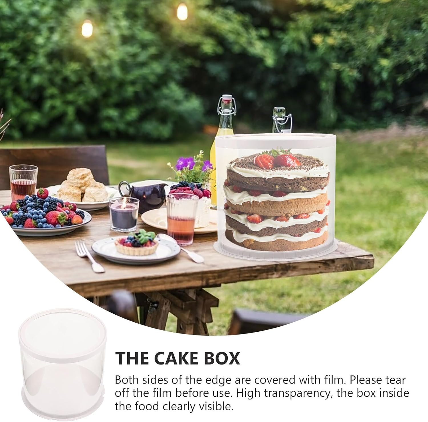 2pcs round Cake Box with Lid 8-inch Double-layer Portable Cake Carrier Food-grade Baking Container for Birthday and Holiday Packaging