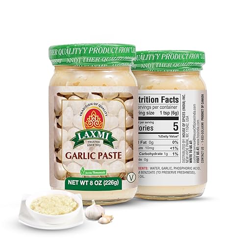 Laxmi - Pasta de ajo de 8 onzas Ajo puro y de alta calidad, molido Vegetariano Certificado sin OMG De origen ético